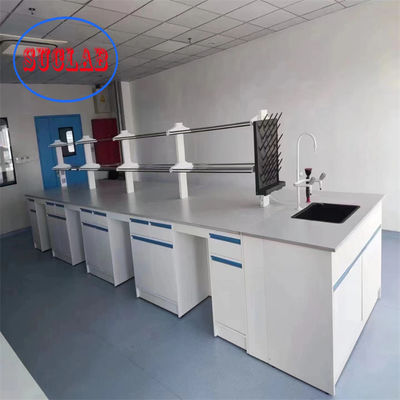 Buon prezzo Banchi di laboratorio di chimica Produttori di mobili di laboratorio scaffalature per reagenti banchi di laboratorio di acciaio laminato a freddo con scaffale in vetro regolabile in linea