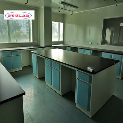 Buon prezzo Installazione veloce Mobili di laboratorio di chimica blu o bianco Banchetto di lavoro di laboratorio con sabbiatura in linea
