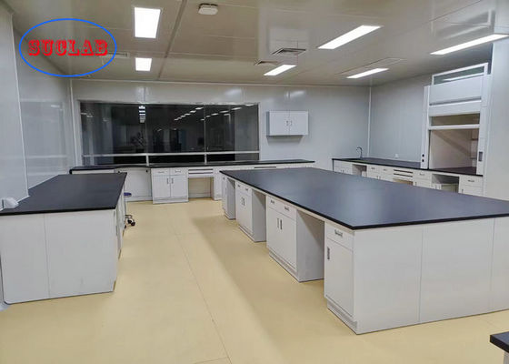 Buon prezzo Casework di laboratorio bianco grigio con bancone di resina fenolica nera nel laboratorio del college in linea