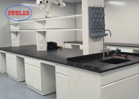 Buon prezzo Tavolo degli strumenti di laboratorio bianco con bancone di resina fenolica nera in laboratorio di chimica in linea