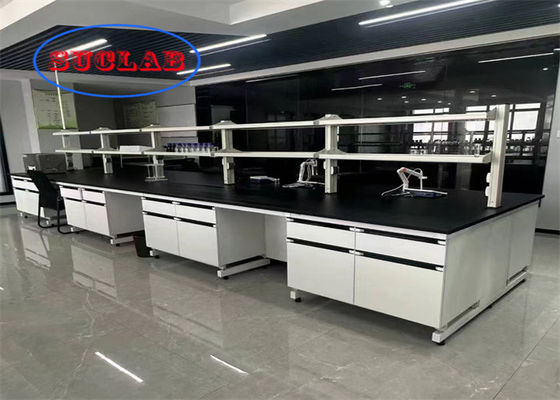 Buon prezzo Laboratorio di chimica banco di lavoro in acciaio inossidabile PP Acciaio resistente al fuoco tavolo di lavoro di laboratorio produttore con armadi multipli in linea