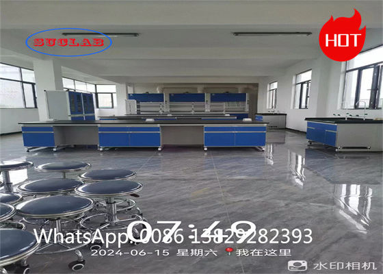Buon prezzo Laboratorio di chimica di laminazione resistente a sostanze chimiche banco di lavoro mobili di laboratorio con telaio C ignifugo e ampio spazio di stoccaggio in linea